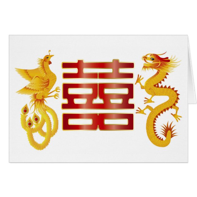 Phoenix-Drache-Doppelt-Glück-Karte (Vorderseite (Horizontal))