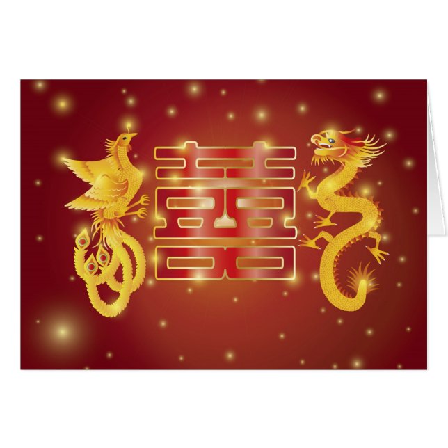 Phoenix-Drache-Hochzeits-Karte (Vorderseite (Horizontal))