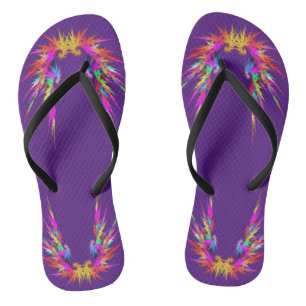 Phoenix - farbige Fraktal-Kunst auf schwarz Flip Flops