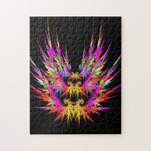 Phoenix - farbige Fraktal-Kunst auf schwarz Puzzle