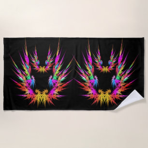 Phoenix - farbige Fraktal-Kunst auf schwarz Strandtuch
