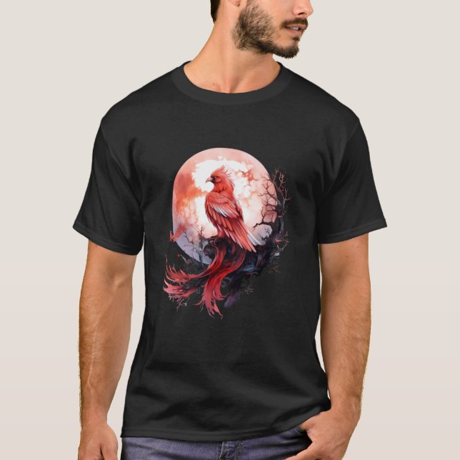 Phoenix Fire Phoenix Bird Moon Sakura Tree Mythica T-Shirt (Vorderseite)