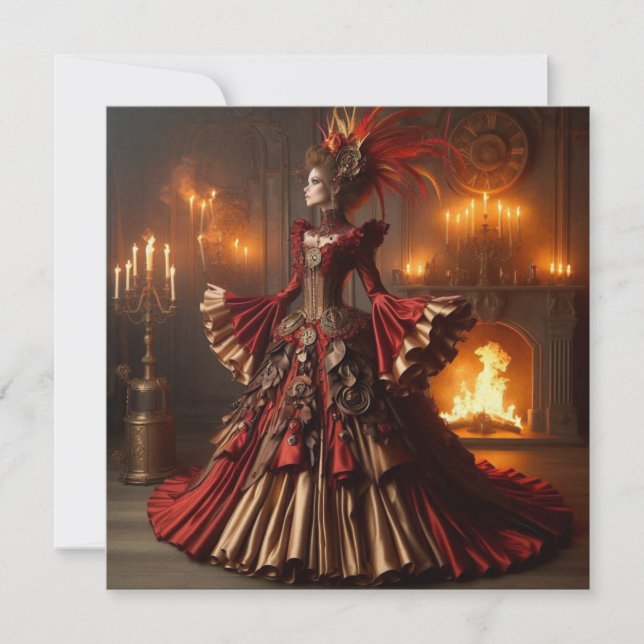 Phoenix Fire Queen Steampunk Viktorianisch Industr Einladung (Vorderseite)