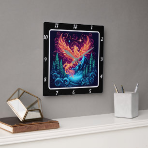 Phoenix Flug über den Mitternachtrücken Quadratische Wanduhr