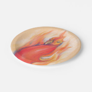 Phoenix in der Flammen-Pastell-Kunst Pappteller