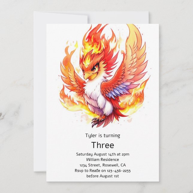 Phoenix Kindergeburtstag Einladung (Vorderseite)