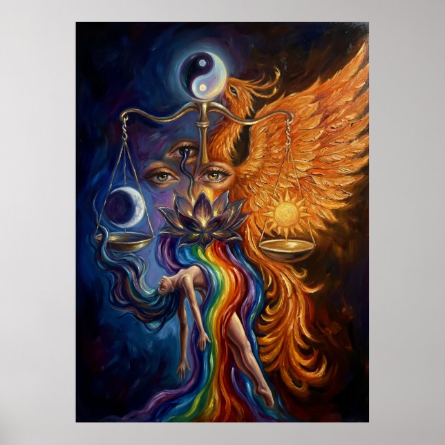 Phoenix & Lotus Spirituelles Kunstposter Poster (Vorne)