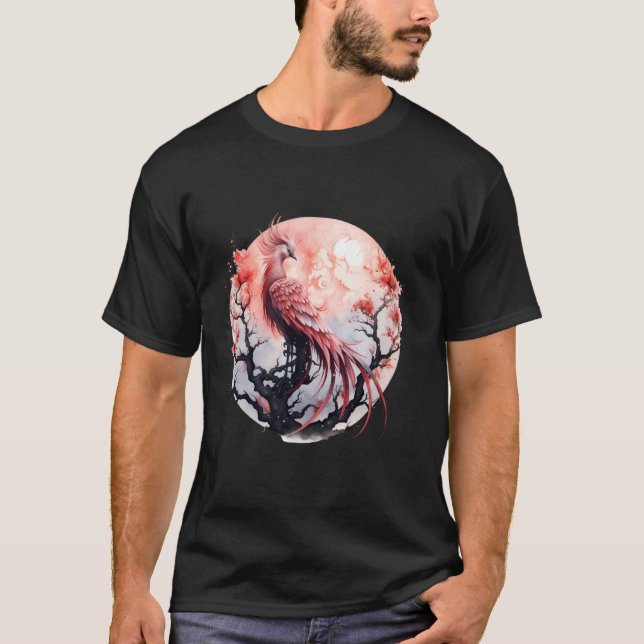 Phoenix Moon Fire Phoenix Bird Sakura Tree Mythica T-Shirt (Vorderseite)