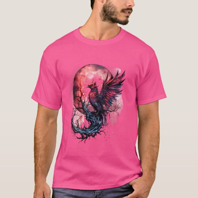 Phoenix Moon Fire Phoenix Bird Sakura Tree Mythica T-Shirt (Vorderseite)