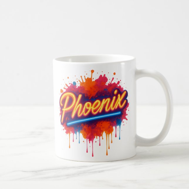 Phoenix Neon Graffiti - Retro Street Art Glow Tass Kaffeetasse (Rechts)
