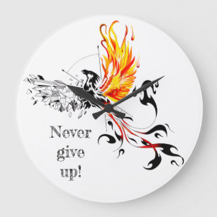 Phoenix - Never give up! Große Wanduhr