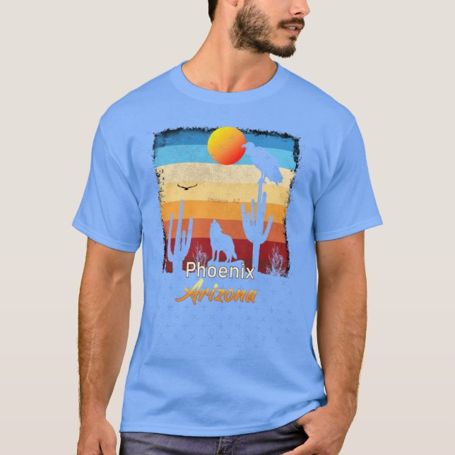 Phoenix New Arizona AZ Sunset Coyote Vulture Cactu T-Shirt (Vorderseite)