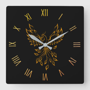 Phoenix Rises on Black Square Wall Clock Quadratische Wanduhr