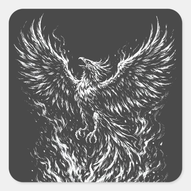 Phoenix Rising From the Flames von BurnsInHell Quadratischer Aufkleber (Vorderseite)