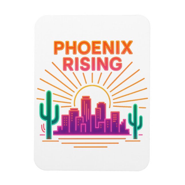 Phoenix Rising Neon City – Retro Synthwave Wüste Magnet (Vertikal)