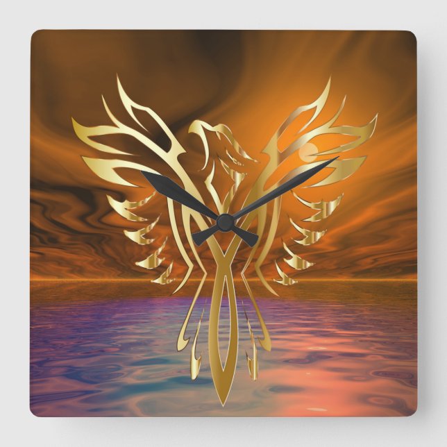 Phoenix Rising Quadratische Wanduhr (Vorderseite)
