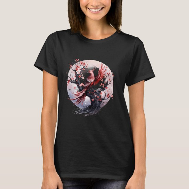 Phoenix Sakura Tree Feuer Phoenix Bird Mythical Bi T-Shirt (Vorderseite)