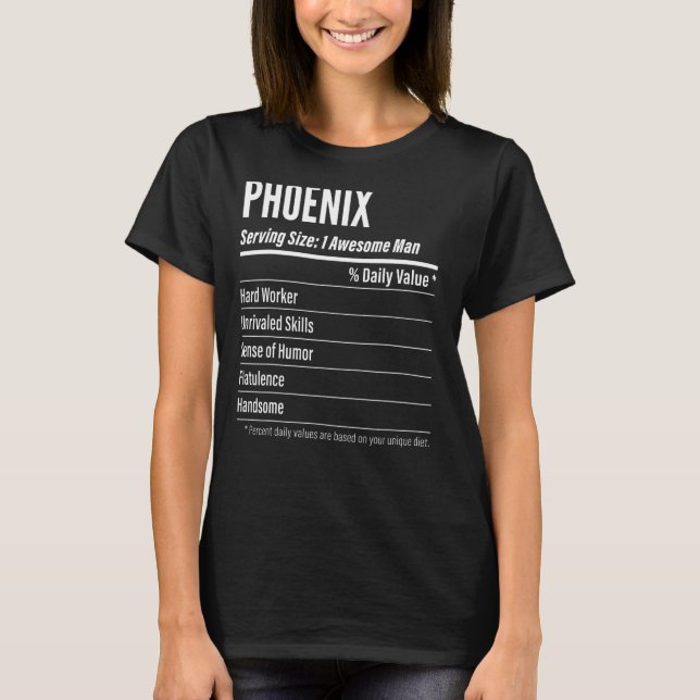Phoenix Serving Size Nutrition Label Kalorien T-Shirt (Vorderseite)