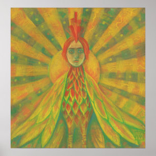 Phoenix Sun Bird Woman Goddess Fantasy Surrealismu Poster