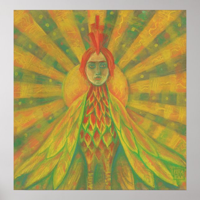 Phoenix Sun Bird Woman Goddess Fantasy Surrealismu Poster (Vorne)