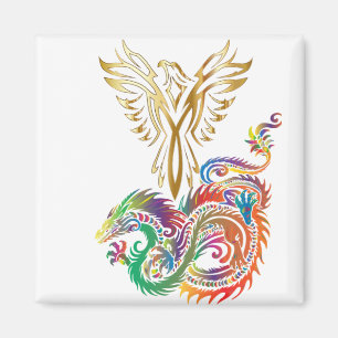 Phoenix und das Dragon Oriental Ying Yang Design Magnet