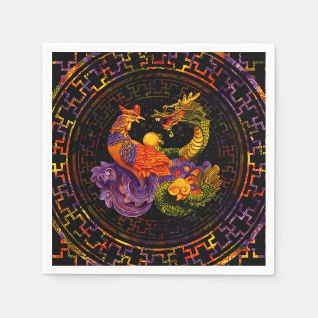 Phoenix und Dragon in Farbe Serviette (Vorderseite)