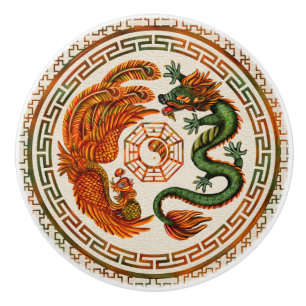 Phoenix und Dragon mit Bagua #3 Keramikknauf