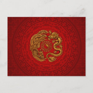 Phoenix und Dragon mit Bagua #4 Postkarte