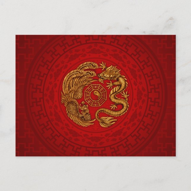 Phoenix und Dragon mit Bagua #4 Postkarte (Vorderseite)