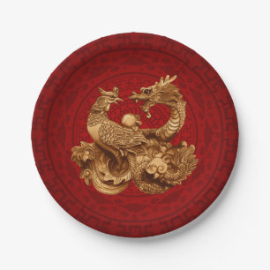Phoenix und Dragon - rot Pappteller