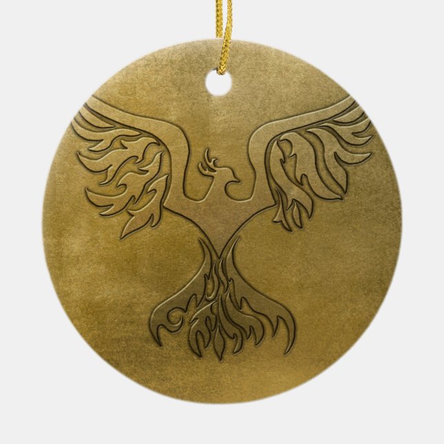 Phoenix-Vogel-Gold geprägt Keramikornament (Vorne)