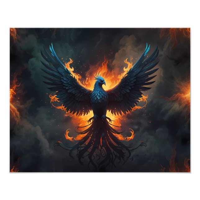 Phoenix-Vogel steigt mit Flammen auf Fotodruck (Vorne)