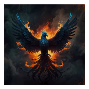 Phoenix-Vogel steigt mit Flammen auf Poster