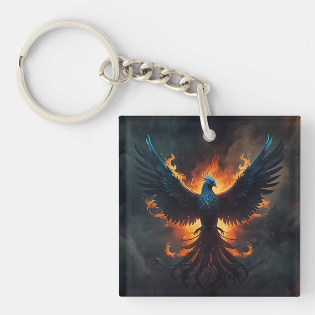 Phoenix-Vogel steigt mit Flammen auf Schlüsselanhänger (Vorderseite)
