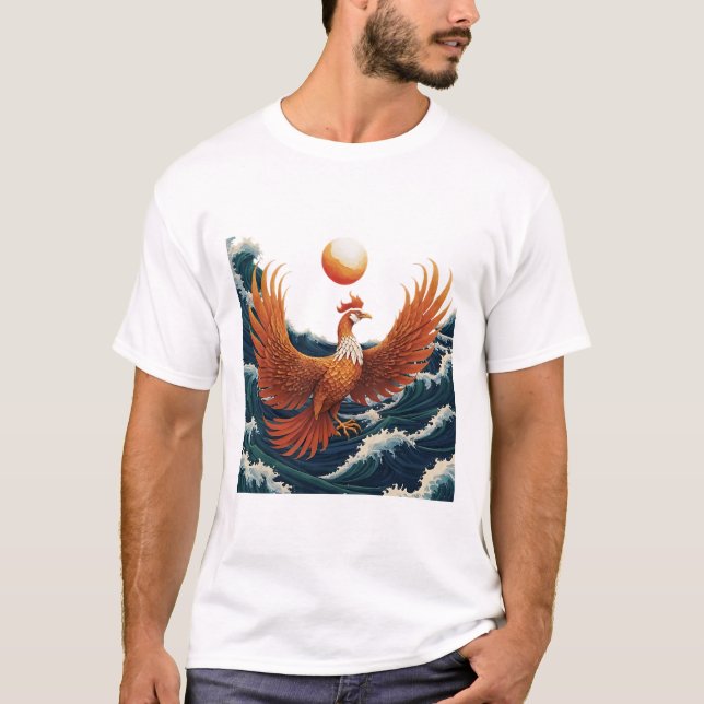 Phoenix Wave Art - Ukiyo-e Sunset Design T-Shirt (Vorderseite)