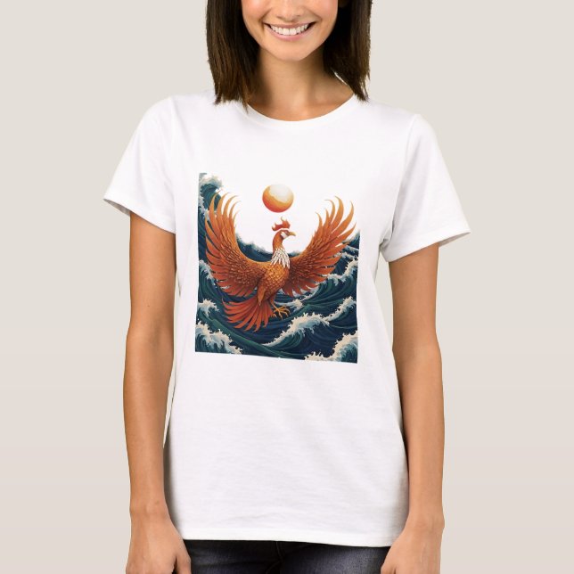 Phoenix Wave Art - Ukiyo-e Sunset Design T-Shirt (Vorderseite)