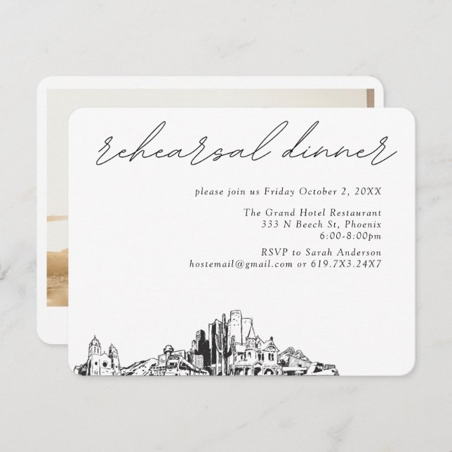 Phoenix Wedding Elegante Probe Dinner Begleitkarte (Vorne/Hinten)