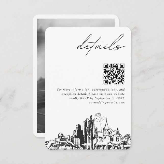 Phoenix Wedding Modern Details QR Code Begleitkarte (Vorne/Hinten)