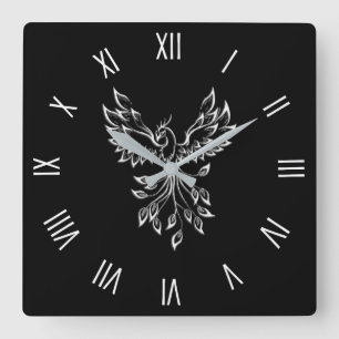 Phoenixanstiege auf schwarz quadratische wanduhr