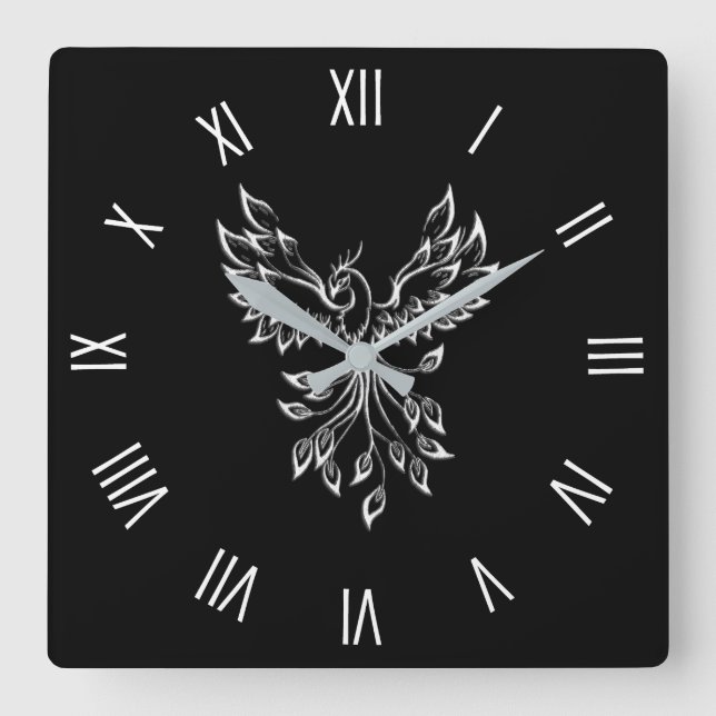 Phoenixanstiege auf schwarz quadratische wanduhr (Vorderseite)