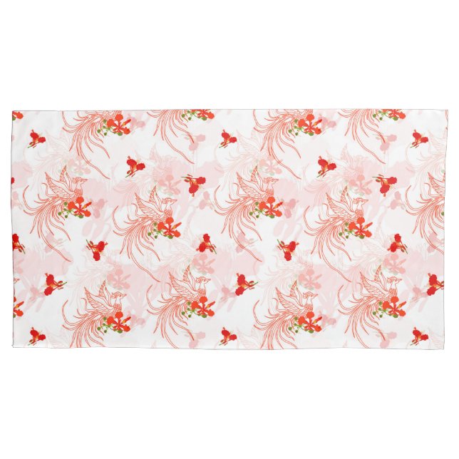 Phoenixvogel und Phoenix-Blume Nahtloses Muster Kissenbezug (Vorderseite-Links)