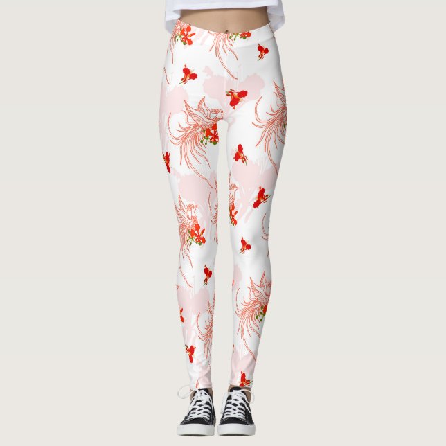 Phoenixvogel und Phoenix-Blume Nahtloses Muster Leggings (Vorderseite)