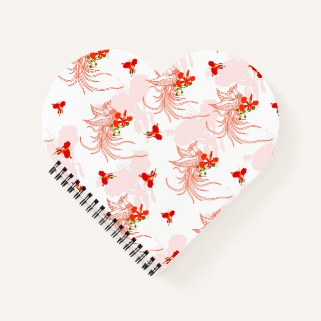 Phoenixvogel und Phoenix-Blume Nahtloses Muster Notizbuch (Vorderseite)