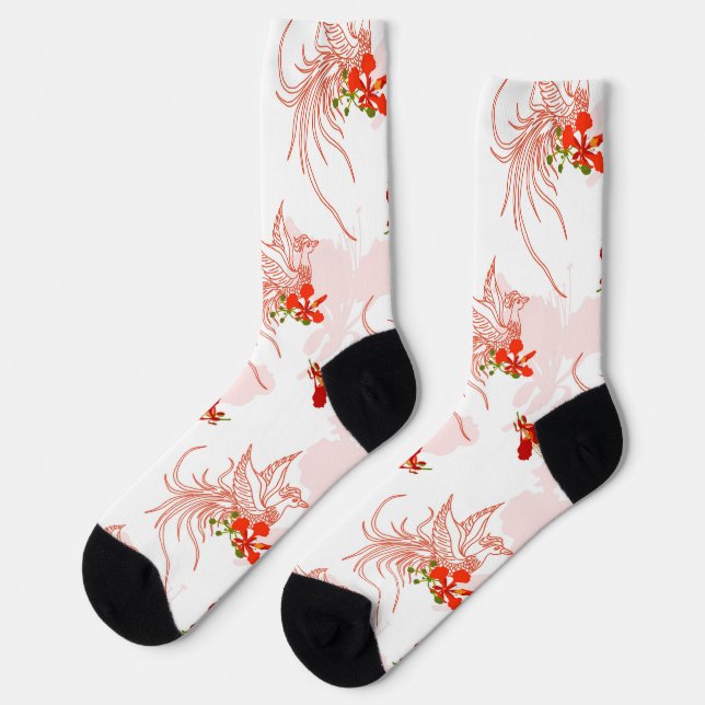 Phoenixvogel und Phoenix-Blume Nahtloses Muster Socken (Linkes Detail)