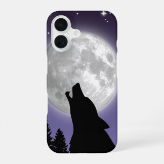 Phone case with a wolf howling at the full moon iPhone 16 hülle