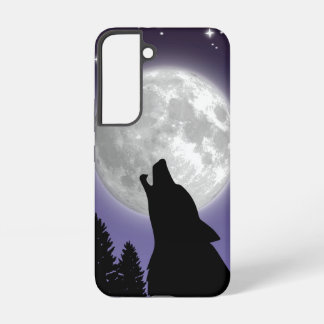 Phone case with a wolf howling at the full moon samsung galaxy hülle