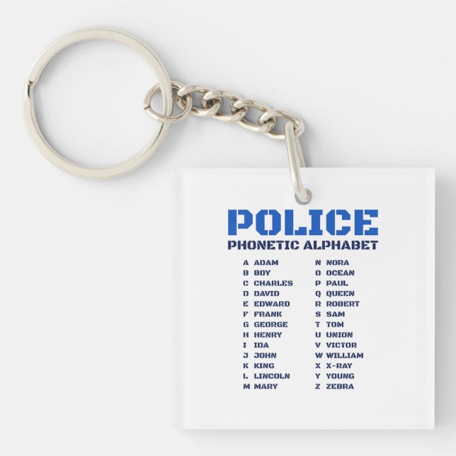 Phonetic Alphabet A bis Z für Polizeibeamte Schlüsselanhänger (Vorderseite)