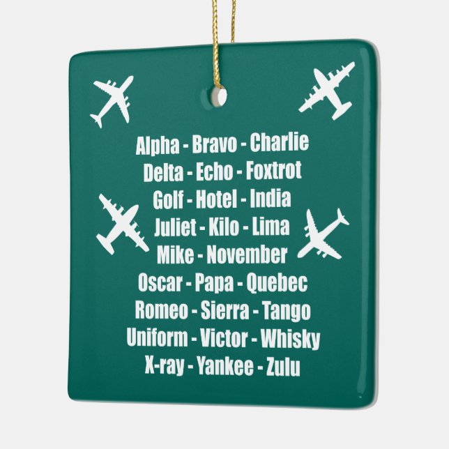 Phonetic Alphabet Air Force Blue Airplane Keramikornament (Links)