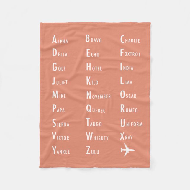 Phonetic Alphabet Aviation Melon Fleece Blanket (Vorderseite)