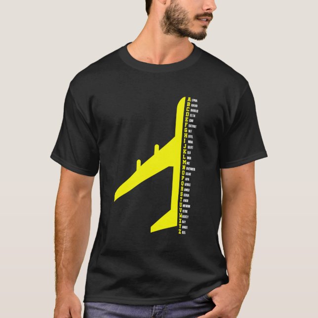 Phonetic Alphabet Pilot Flugzeug Aviator T-Shirt (Vorderseite)